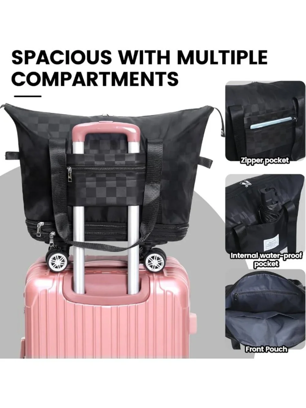 Foldable Travel Duffel Bag with Removable Wheels - Expandable 25L to 55L